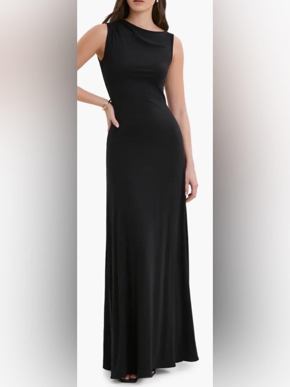 NEW Marcella NYC Laurel Sustainable European Jersey Asymmetric A-Line Gown black